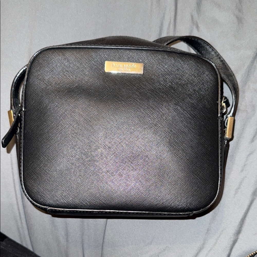 Kate Spade Black Messenger Bag with Smooth Leather and Gold Hardware